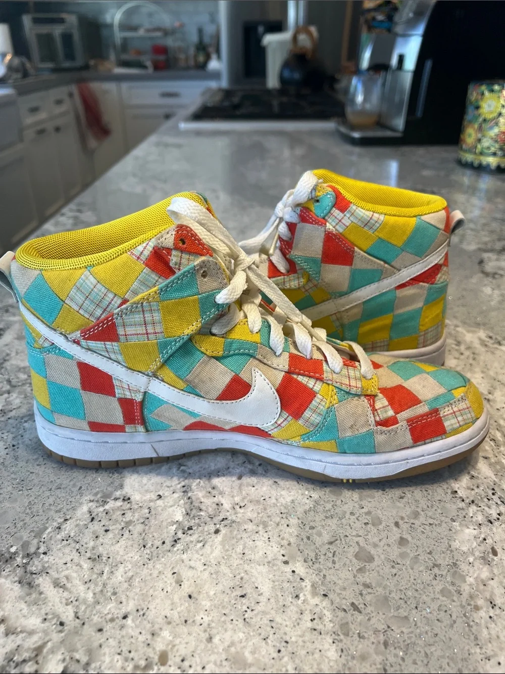 Vintage 2010 Nike Dunk High Skinny Patchwork Multi-Color EU 40 - Picture 7 of 9